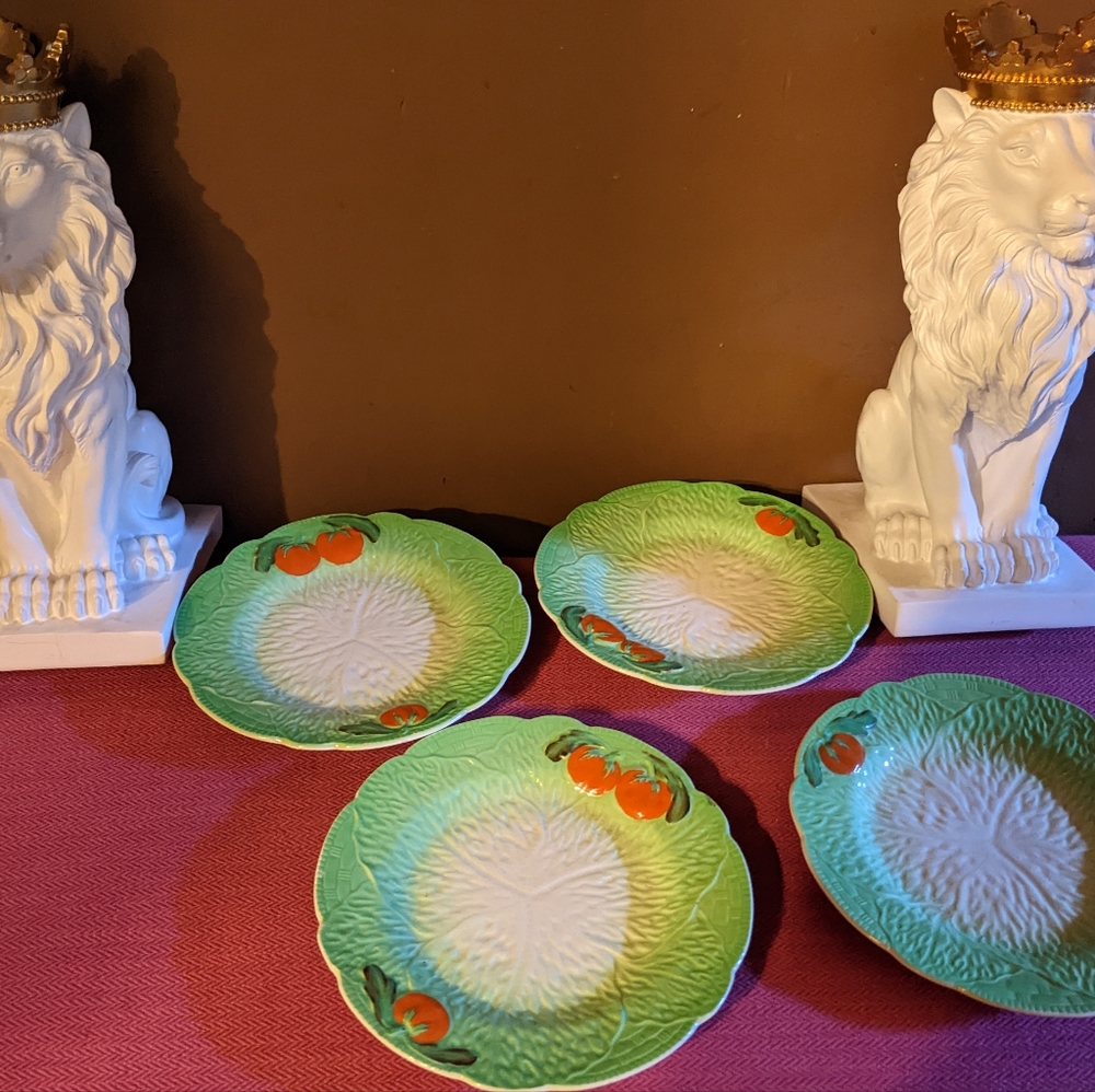 🍅🥬Porcelon Midwinter cabbage leaf w/tomato plates🍅🥬